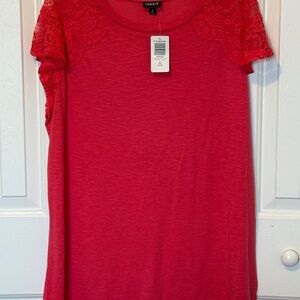 Torrid Vibrant Coral Pink Short Sleeve Lace Top